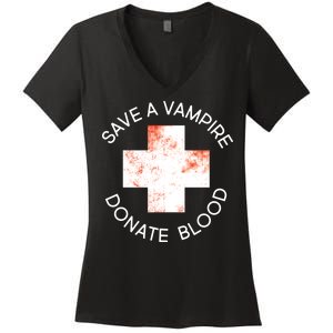 Save A Vampire Donate Blood Women's V-Neck T-Shirt