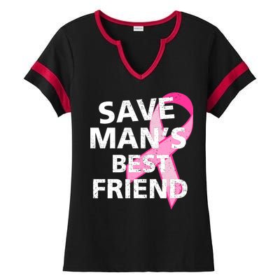 Save Man's Best Friend Breast Cancer Ribbon Ladies Halftime Notch Neck Tee