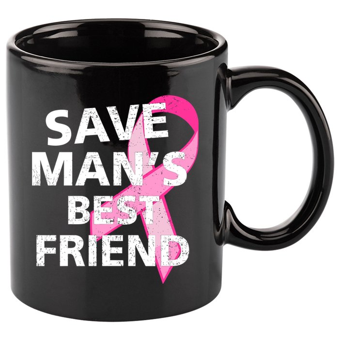 Save Man's Best Friend Breast Cancer Ribbon 11oz C Handle Ceramic Mug