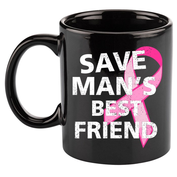 Save Man's Best Friend Breast Cancer Ribbon 11oz C Handle Ceramic Mug