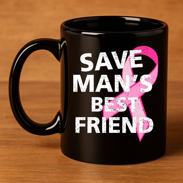 Save Man's Best Friend Breast Cancer Ribbon 11oz C Handle Ceramic Mug