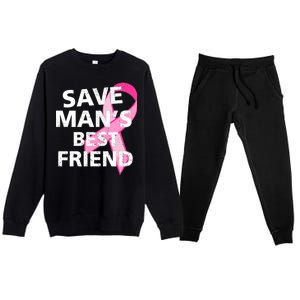 Save Man's Best Friend Breast Cancer Ribbon Premium Crewneck Sweatsuit Set