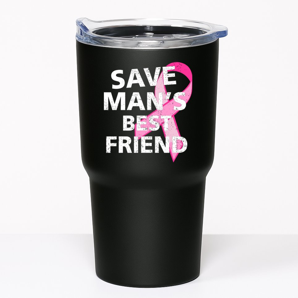 Save Man's Best Friend Breast Cancer Ribbon Tumbler