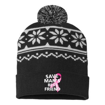 Save Man's Best Friend Breast Cancer Ribbon USA-Made Snowflake Beanie