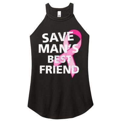 Save Man's Best Friend Breast Cancer Ribbon Women's Perfect Tri Rocker Tank
