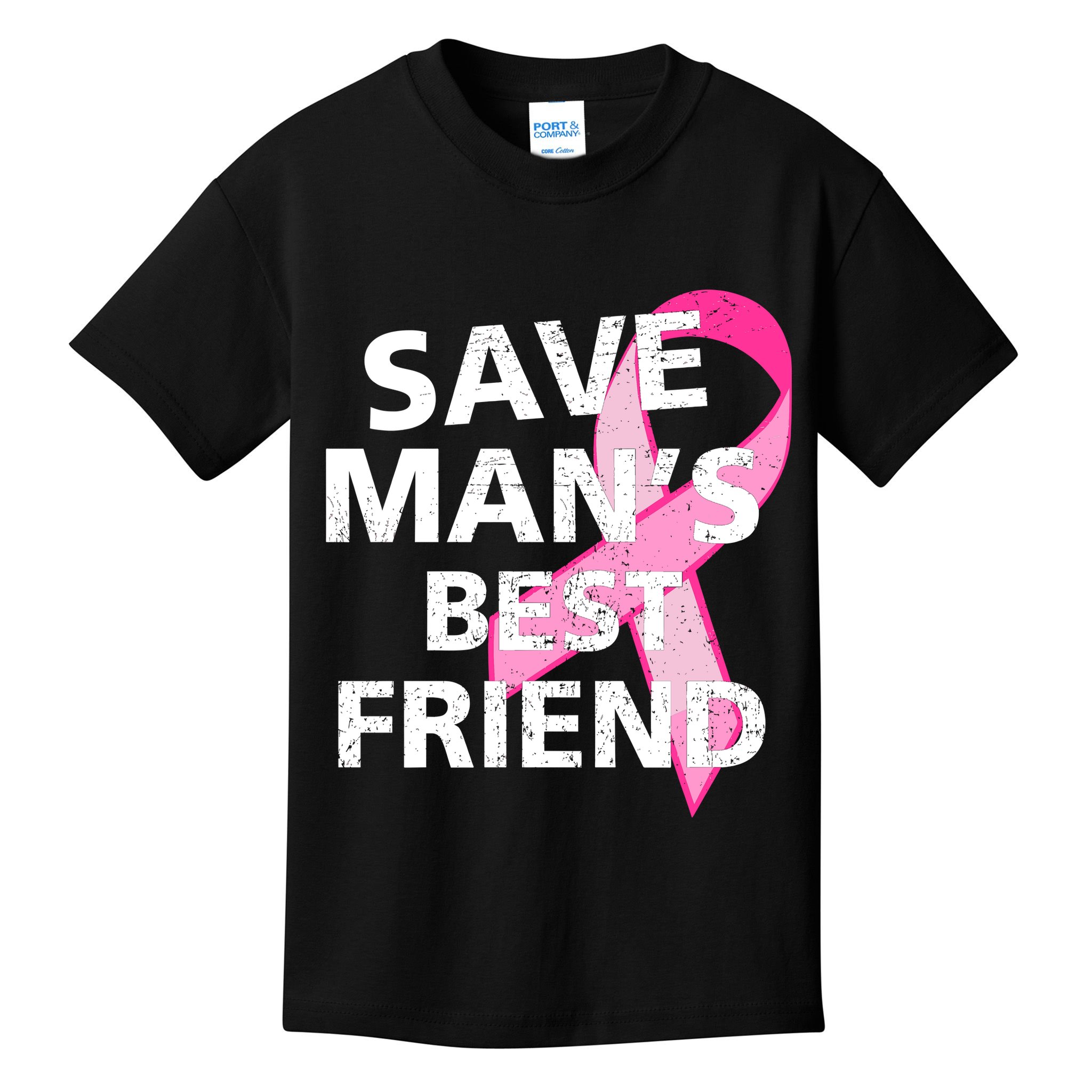 Save Man's Best Friend Breast Cancer Ribbon Kids T-Shirt