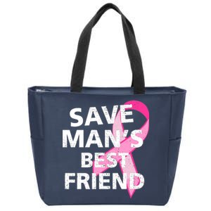 Save Man's Best Friend Breast Cancer Ribbon Zip Tote Bag