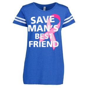 Save Man's Best Friend Breast Cancer Ribbon Enza Ladies Jersey Football T-Shirt