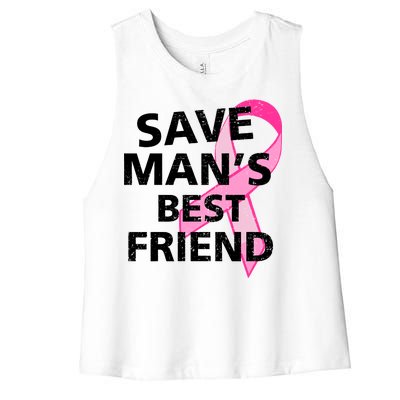 Save Man's Best Friend Breast Cancer Ribbon Women's Racerback Cropped Tank