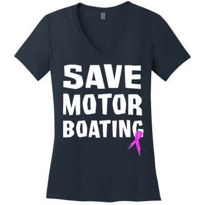 Save Motor Boating Breast Cancer Women's V-Neck T-Shirt