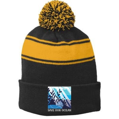 Save Our Ocean Stripe Pom Pom Beanie