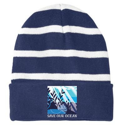 Save Our Ocean Striped Beanie with Solid Band