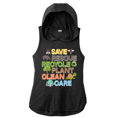 Save Rescue Recycle Plant Clean Care Earth Day Ladies PosiCharge Tri-Blend Wicking Draft Hoodie Tank