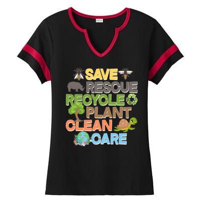 Save Rescue Recycle Plant Clean Care Earth Day Ladies Halftime Notch Neck Tee