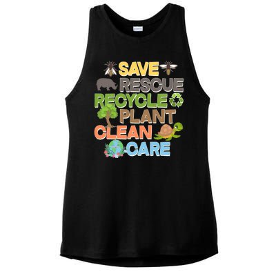 Save Rescue Recycle Plant Clean Care Earth Day Ladies PosiCharge Tri-Blend Wicking Tank