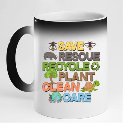 Save Rescue Recycle Plant Clean Care Earth Day 11oz Black Color Changing Mug