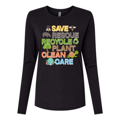 Save Rescue Recycle Plant Clean Care Earth Day Womens Cotton Relaxed Long Sleeve T-Shirt