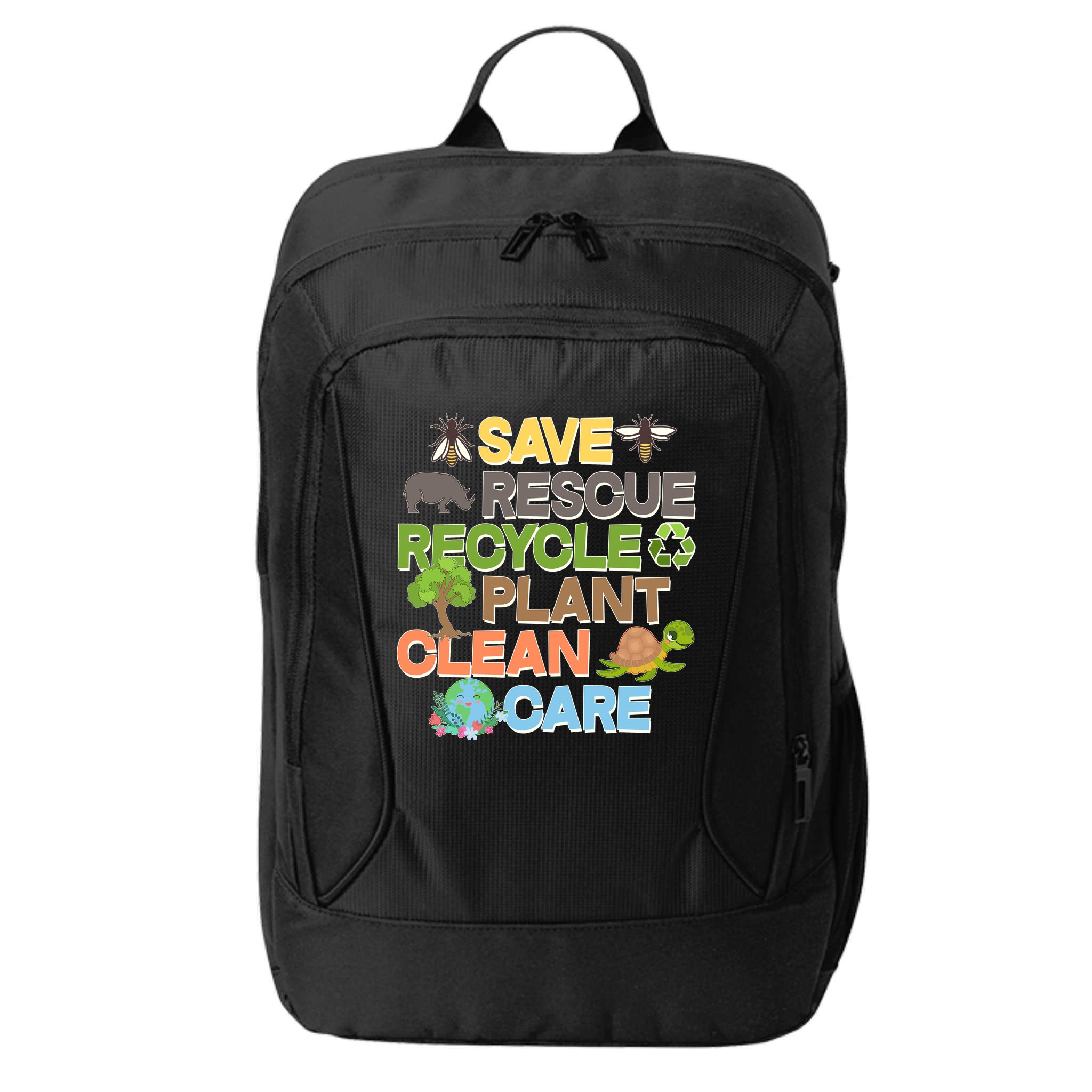 Save Rescue Recycle Plant Clean Care Earth Day City Backpack