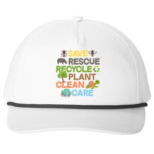 Save Rescue Recycle Plant Clean Care Earth Day Snapback Five-Panel Rope Hat