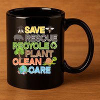 Save Rescue Recycle Plant Clean Care Earth Day 11oz C Handle Ceramic Mug