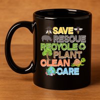 Save Rescue Recycle Plant Clean Care Earth Day 11oz C Handle Ceramic Mug