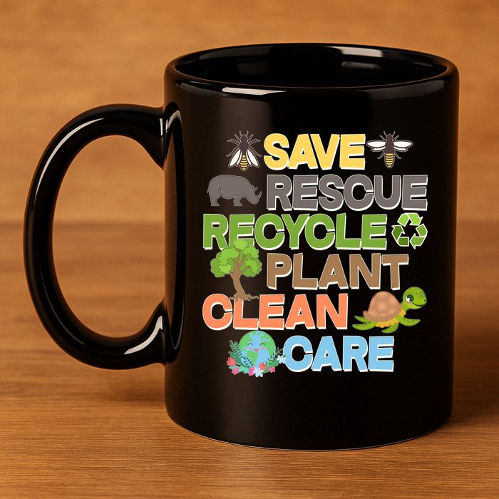 Save Rescue Recycle Plant Clean Care Earth Day 11oz C Handle Ceramic Mug