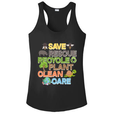 Save Rescue Recycle Plant Clean Care Earth Day Ladies PosiCharge Competitor Racerback Tank
