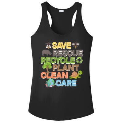 Save Rescue Recycle Plant Clean Care Earth Day Ladies PosiCharge Competitor Racerback Tank