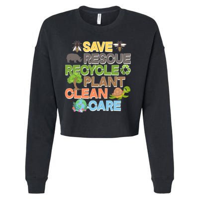Save Rescue Recycle Plant Clean Care Earth Day Cropped Pullover Crew