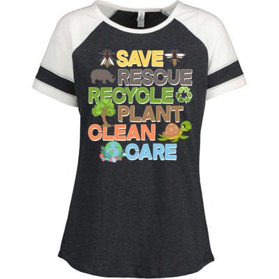 Save Rescue Recycle Plant Clean Care Earth Day Enza Ladies Jersey Colorblock Tee