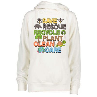 Save Rescue Recycle Plant Clean Care Earth Day Womens Funnel Neck Pullover Hood