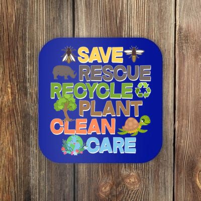 Save Rescue Recycle Plant Clean Care Earth Day Coaster