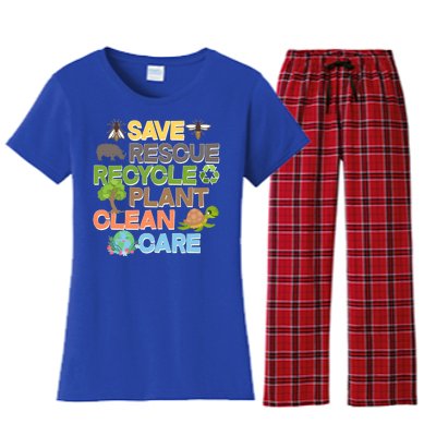 Save Rescue Recycle Plant Clean Care Earth Day Women's Flannel Pajama Set