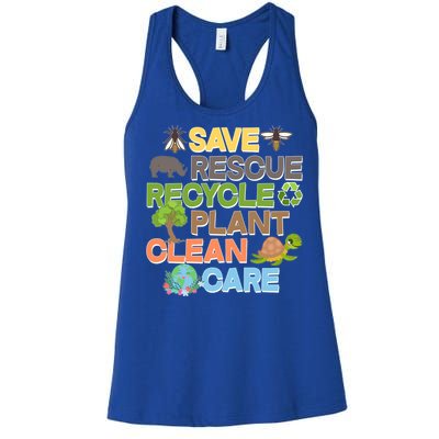 Save Rescue Recycle Plant Clean Care Earth Day Women's Racerback Tank