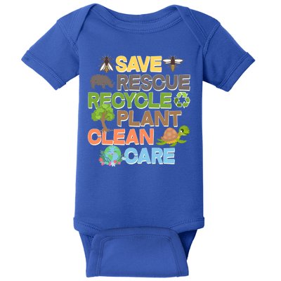 Save Rescue Recycle Plant Clean Care Earth Day Baby Bodysuit