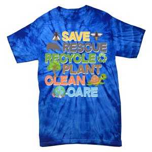 Save Rescue Recycle Plant Clean Care Earth Day Tie-Dye T-Shirt