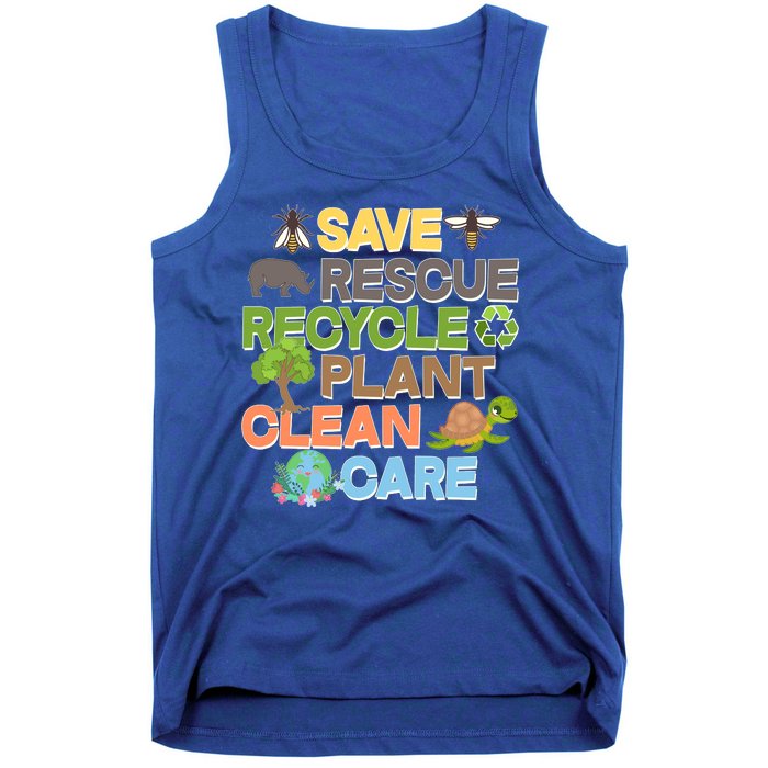 Save Rescue Recycle Plant Clean Care Earth Day Tank Top