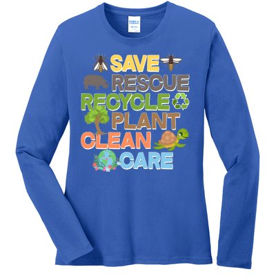 Save Rescue Recycle Plant Clean Care Earth Day Ladies Long Sleeve Shirt