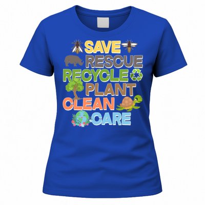 Save Rescue Recycle Plant Clean Care Earth Day Women's T-Shirt