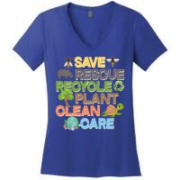 Save Rescue Recycle Plant Clean Care Earth Day Women's V-Neck T-Shirt