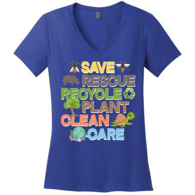 Save Rescue Recycle Plant Clean Care Earth Day Women's V-Neck T-Shirt