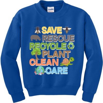 Save Rescue Recycle Plant Clean Care Earth Day Kids Sweatshirt