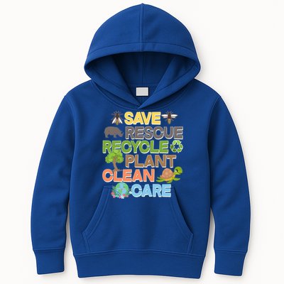 Save Rescue Recycle Plant Clean Care Earth Day Kids Hoodie