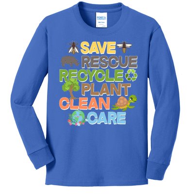 Save Rescue Recycle Plant Clean Care Earth Day Kids Long Sleeve Shirt