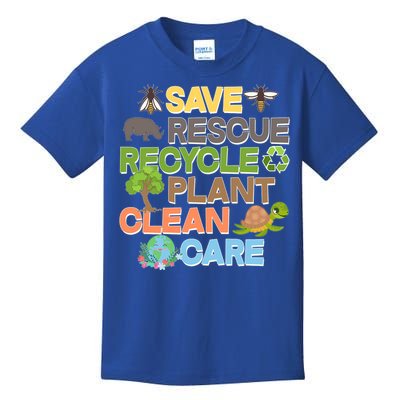 Save Rescue Recycle Plant Clean Care Earth Day Kids T-Shirt