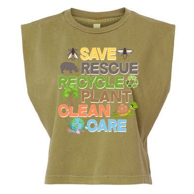 Save Rescue Recycle Plant Clean Care Earth Day Garment-Dyed Women's Muscle Tee