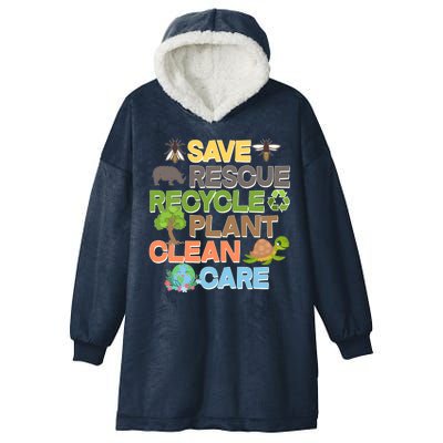 Save Rescue Recycle Plant Clean Care Earth Day Hooded Wearable Blanket