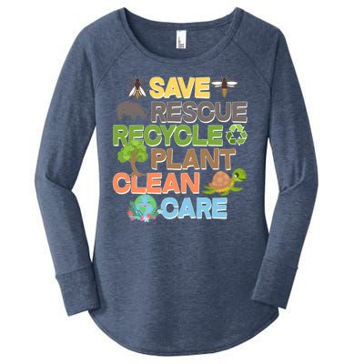 Save Rescue Recycle Plant Clean Care Earth Day Women's Perfect Tri Tunic Long Sleeve Shirt