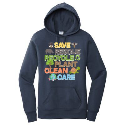 Save Rescue Recycle Plant Clean Care Earth Day Women's Pullover Hoodie