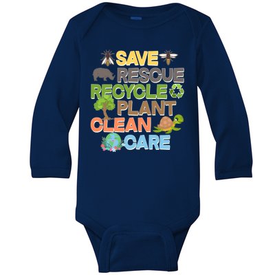 Save Rescue Recycle Plant Clean Care Earth Day Baby Long Sleeve Bodysuit